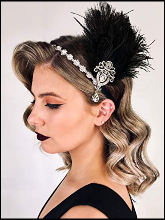 Ostrich Feather Headpiece Crystal Headband Great Gatsby Vintage Flapper Hair